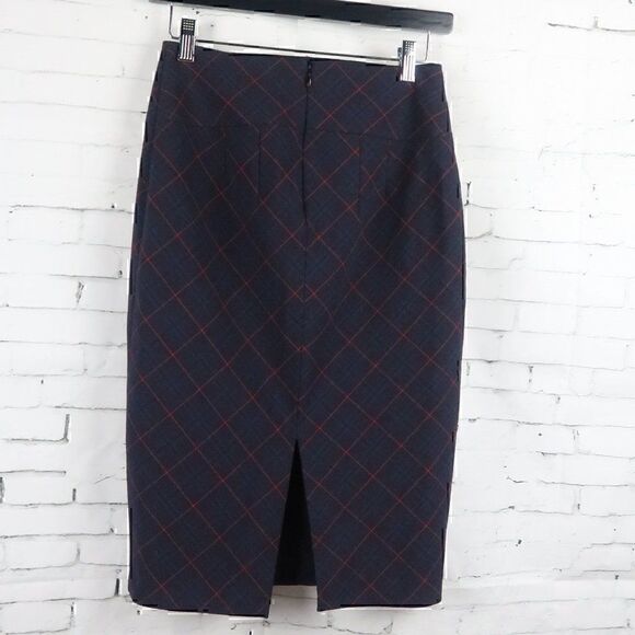 EXPRESS NAVY & RED PLAID PENCIL SKIRT SIZE 0 - Picture 9 of 12